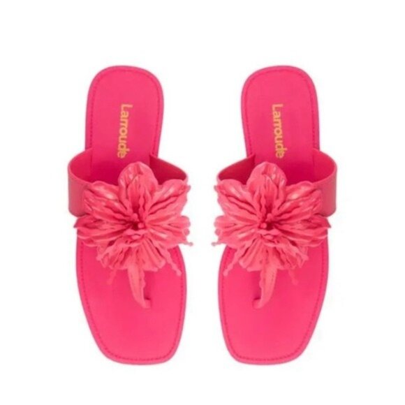 LARROUDE Hibiscus Flower Flip Flop Sandals in Pink Size 6/7 - Picture 10 of 12